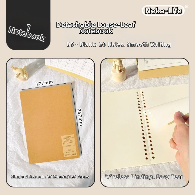 Nijia zamjensko jezgro za loose-leaf za A5/B5/A4, 60 listova, papir unutarnjih stranica