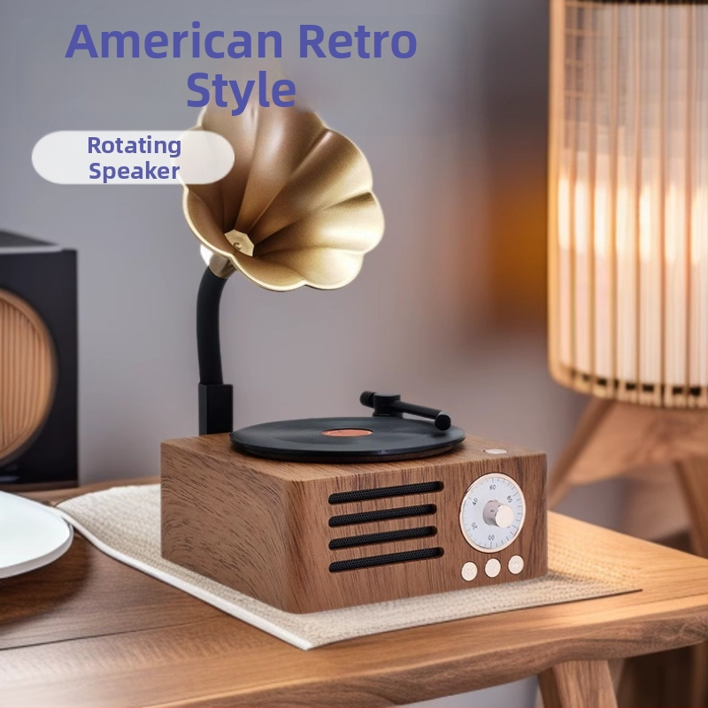 Bluetooth zvučnik s dizajnom retro gramofona, model T15, 5 W, ugrađena baterija 1200–2000 mAh, Bluetooth 5.0, frekvencijski raspon 100 Hz–20 kHz, SNR ≥70 dB