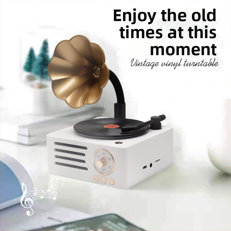 Bluetooth zvučnik s dizajnom retro gramofona, model T15, 5 W, ugrađena baterija 1200–2000 mAh, Bluetooth 5.0, frekvencijski raspon 100 Hz–20 kHz, SNR ≥70 dB