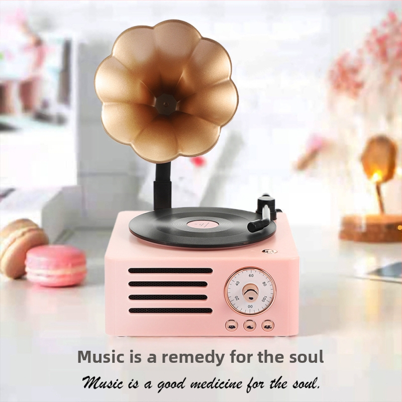 Bluetooth zvučnik s dizajnom retro gramofona, model T15, 5 W, ugrađena baterija 1200–2000 mAh, Bluetooth 5.0, frekvencijski raspon 100 Hz–20 kHz, SNR ≥70 dB