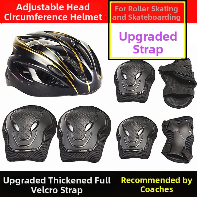 Σετ προστατευτικού εξοπλισμού για πατίνια με ρόλερς – κράνος, προστατευτικά για παλάμες, αγκώνες και γόνατα, με επένδυση από αφρό