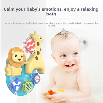Set de jucării pentru baie pentru copii: girafă desen animat și rață pentru joacă în apă, cu lingură de apă care se rotește – Material plastic, pentru 3–6 ani, ambalaj sigilat, personalizare cu logo