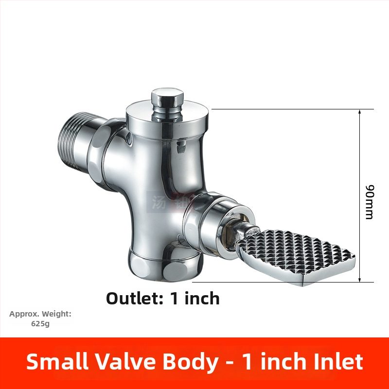 Zabudovaná do steny skrytá splachovacia vaňa pre klozet na klekanie, 1-palcový ručný oneskorený splach, pedálny spínač, model 311B, meď
