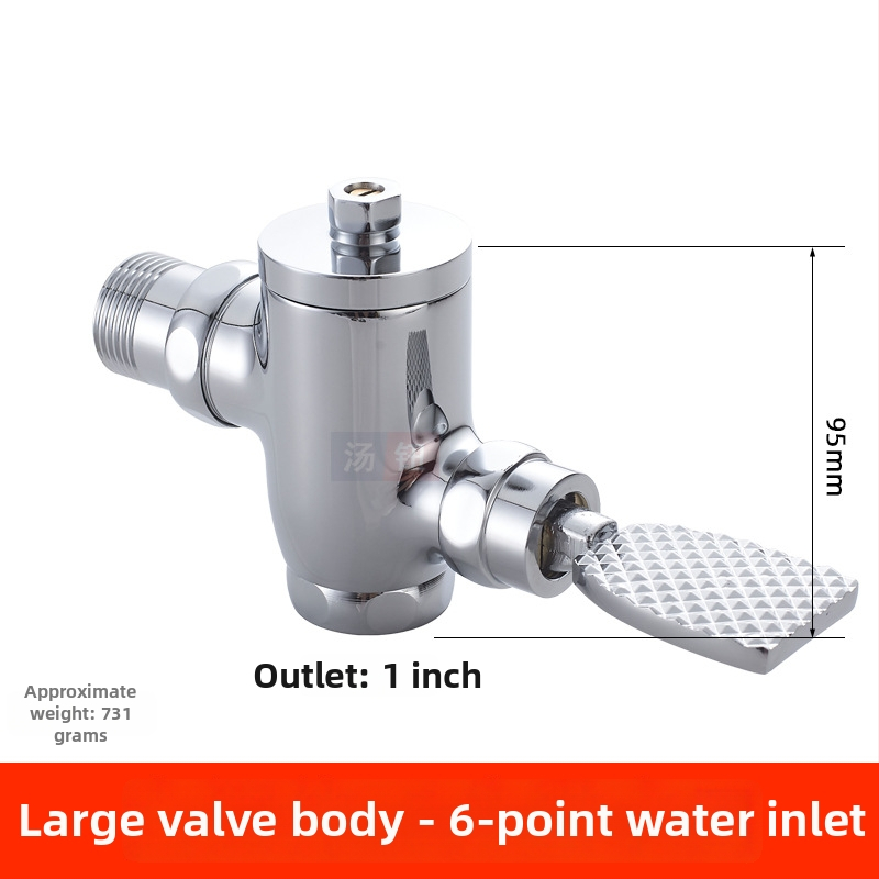 Zabudovaná do steny skrytá splachovacia vaňa pre klozet na klekanie, 1-palcový ručný oneskorený splach, pedálny spínač, model 311B, meď