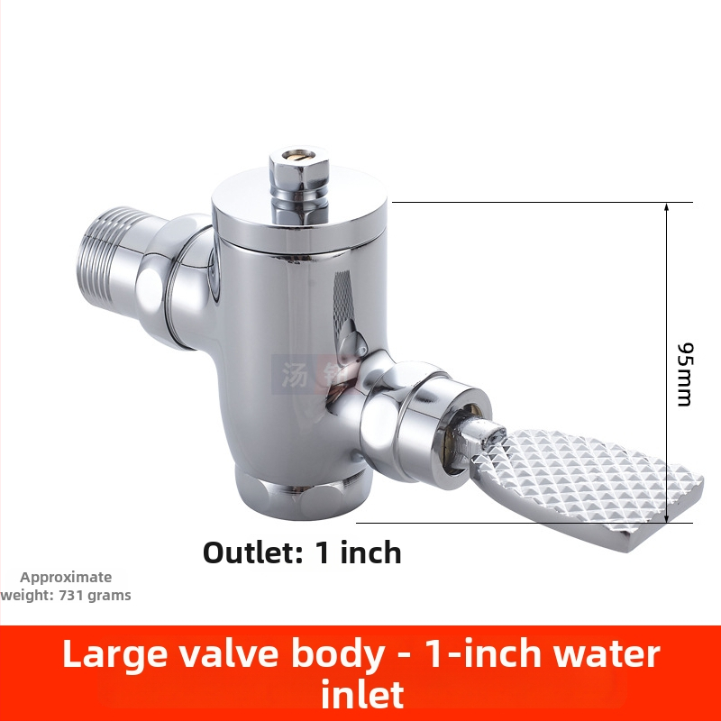Zabudovaná do steny skrytá splachovacia vaňa pre klozet na klekanie, 1-palcový ručný oneskorený splach, pedálny spínač, model 311B, meď