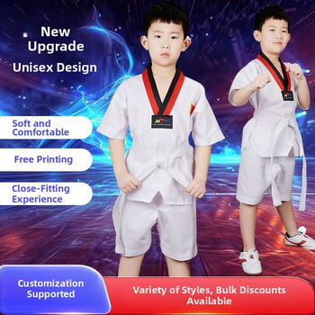 Uniformă Taekwondo pentru copii și adulți, cu mâneci lungi și scurte, culoare solidă, exterior din bumbac-amestec 65%, căptușeală din bumbac