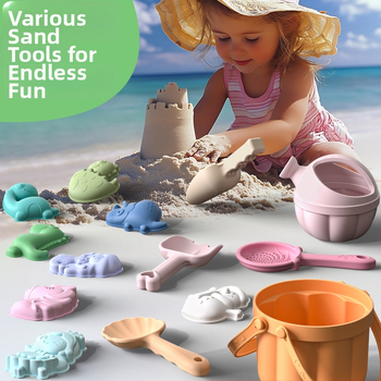 Σετ παραλίας από σιλικόνη με φτυάρι και κουβά – εκπαιδευτικό, παιχνίδι με άμμο και νερό, κατάλληλο για παιδιά 4–6 ετών.