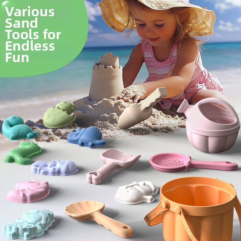 Σετ παραλίας από σιλικόνη με φτυάρι και κουβά – εκπαιδευτικό, παιχνίδι με άμμο και νερό, κατάλληλο για παιδιά 4–6 ετών.