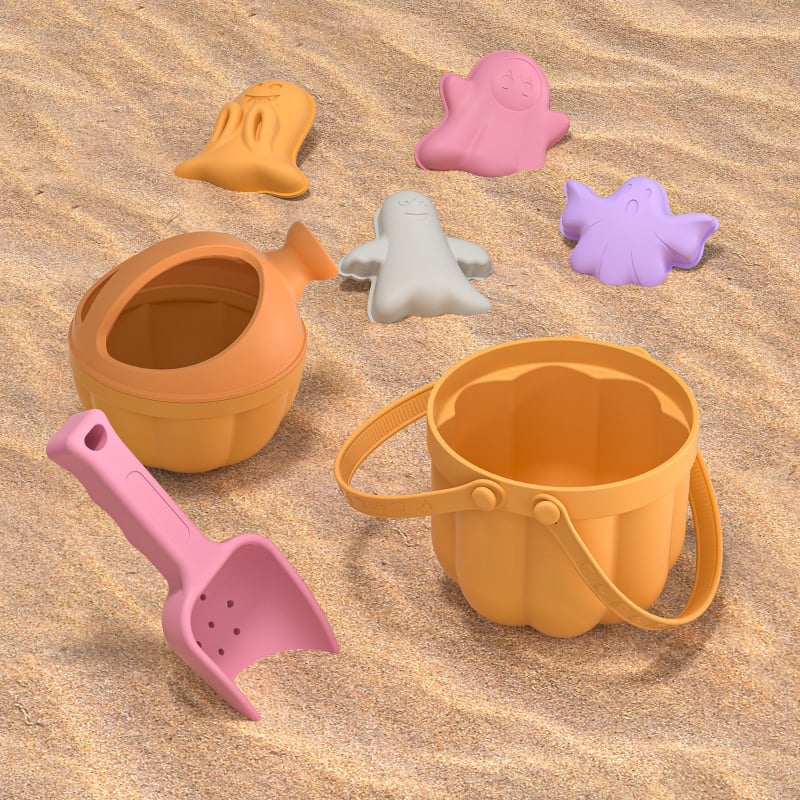 Σετ παραλίας από σιλικόνη με φτυάρι και κουβά – εκπαιδευτικό, παιχνίδι με άμμο και νερό, κατάλληλο για παιδιά 4–6 ετών.