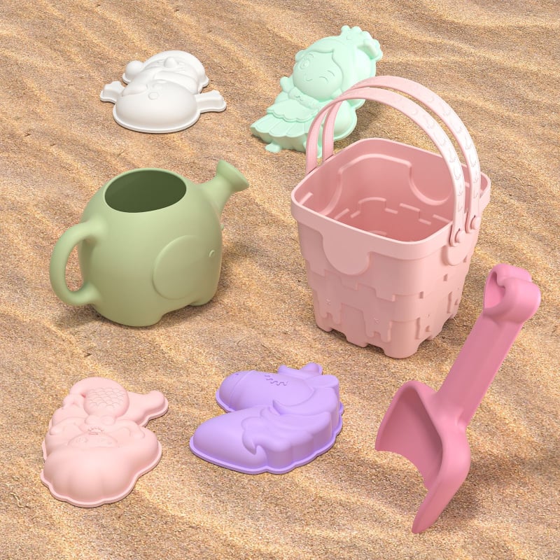Σετ παραλίας από σιλικόνη με φτυάρι και κουβά – εκπαιδευτικό, παιχνίδι με άμμο και νερό, κατάλληλο για παιδιά 4–6 ετών.