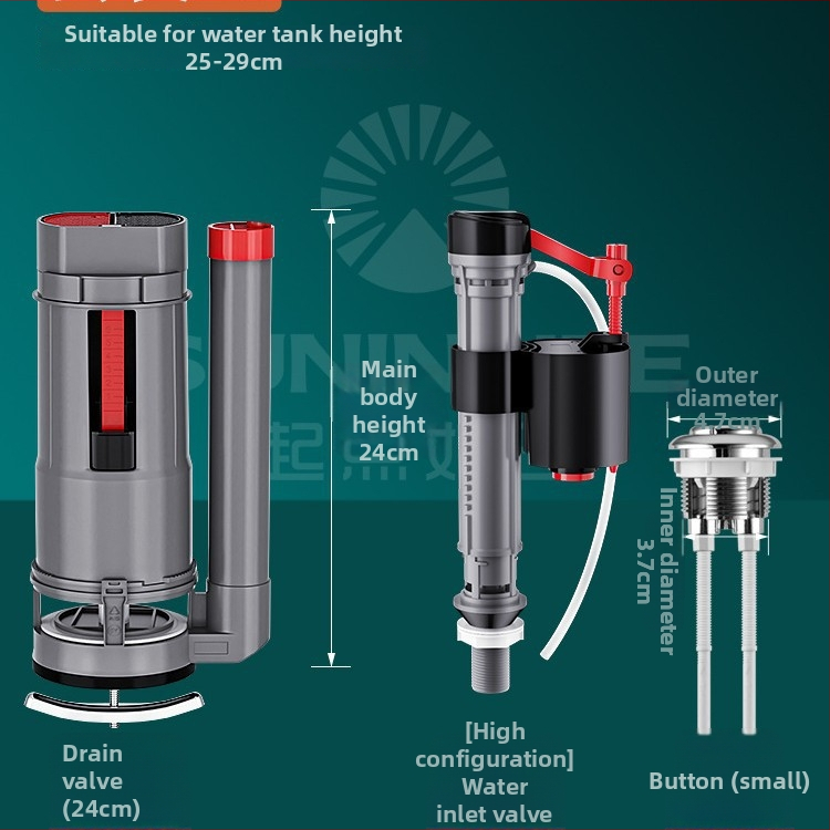 Βαλβίδα πλήρωσης δεξαμενής τουαλέτας, γενική άνω βαλβίδα αποστράγγισης, ABS, χειροκίνητος έλεγχος flush, αποστράγγιση σε δάπεδο