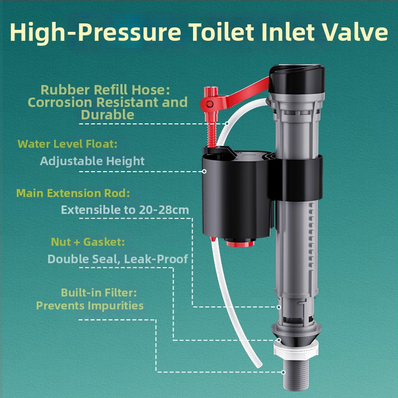 Βαλβίδα πλήρωσης δεξαμενής τουαλέτας, γενική άνω βαλβίδα αποστράγγισης, ABS, χειροκίνητος έλεγχος flush, αποστράγγιση σε δάπεδο
