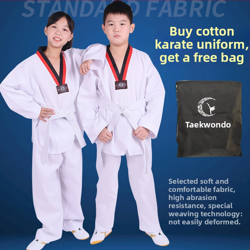 Îmbrăcăminte Taekwondo pentru copii și adulți, amestec bumbac-poliester, moale și respirabil, mâneci lungi și scurte, pentru începători și competiții