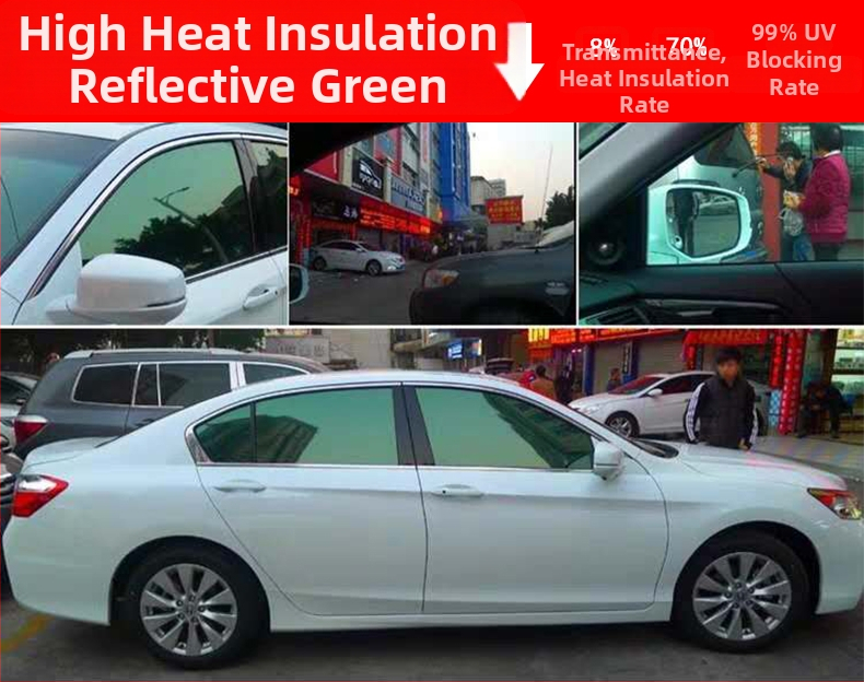 Филм за автомобилни стъкла за странични и задни прозорци, 71–80% светлопропускливост, нанокерамичен материал за топлоизолация на предното стъкло, гаранция 6 години