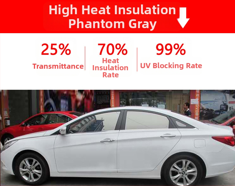 Филм за автомобилни стъкла за странични и задни прозорци, 71–80% светлопропускливост, нанокерамичен материал за топлоизолация на предното стъкло, гаранция 6 години