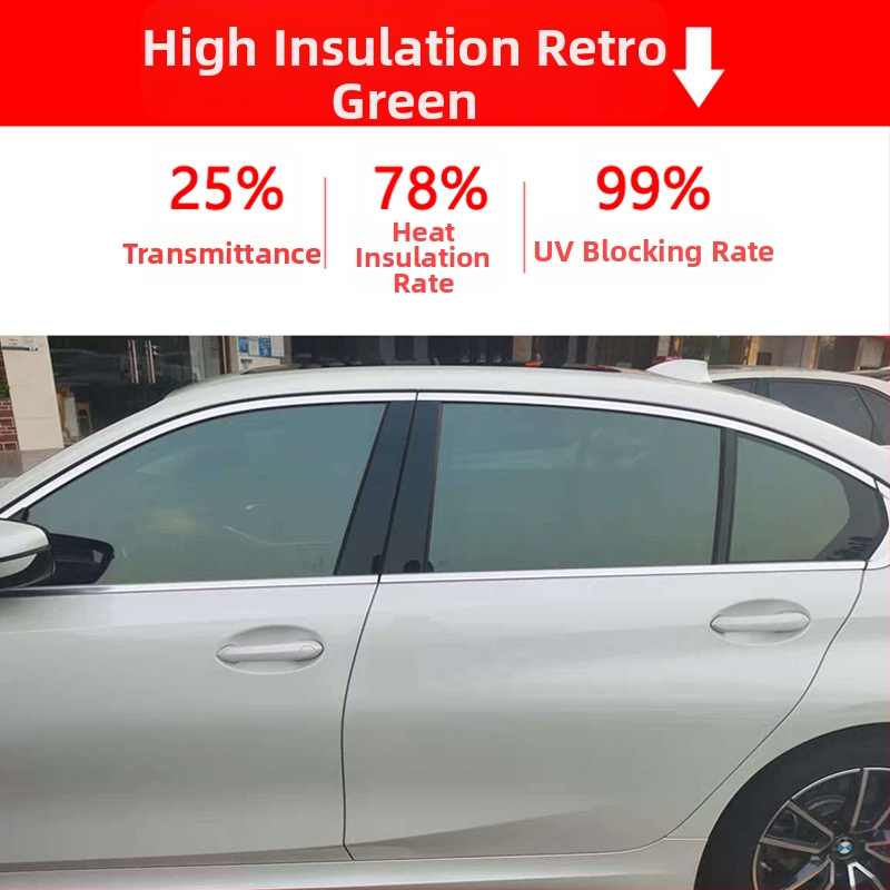 Филм за автомобилни стъкла за странични и задни прозорци, 71–80% светлопропускливост, нанокерамичен материал за топлоизолация на предното стъкло, гаранция 6 години