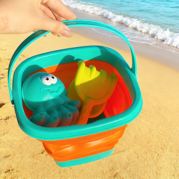 Εργαλεία παιδικού παιχνιδιού στην άμμο: Πτυσσόμενος κάδος για νερό και άμμο, Πλαστικό, με συσκευασία από δίχτυ, Κατάλληλο για παιδιά 4–6 ετών