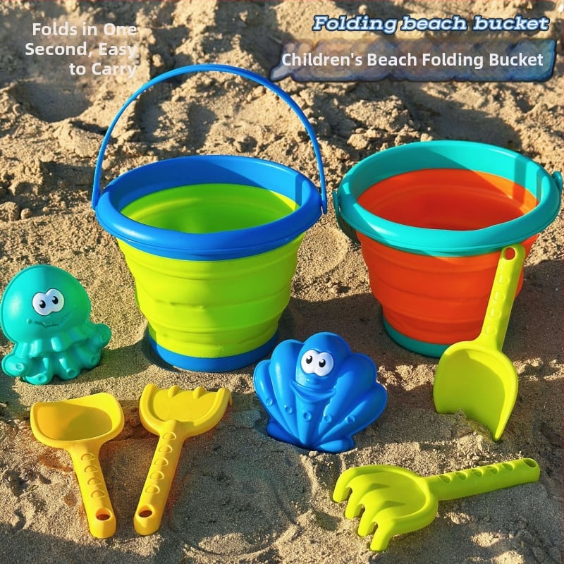 Εργαλεία παιδικού παιχνιδιού στην άμμο: Πτυσσόμενος κάδος για νερό και άμμο, Πλαστικό, με συσκευασία από δίχτυ, Κατάλληλο για παιδιά 4–6 ετών