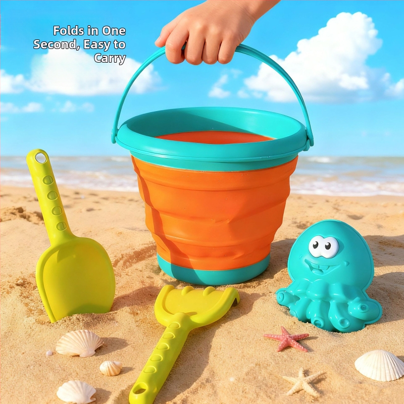 Εργαλεία παιδικού παιχνιδιού στην άμμο: Πτυσσόμενος κάδος για νερό και άμμο, Πλαστικό, με συσκευασία από δίχτυ, Κατάλληλο για παιδιά 4–6 ετών