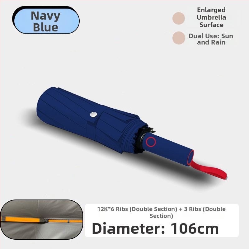 Αυτόματη διαφημιστική ομπρέλα για ήλιο και βροχή με τριμερή κατασκευή, σκελετός 12 ραβδιών, κεντρικός σωλήνας από ατσάλι, ύφασμα 190T, δυνατότητα εκτύπωσης λογότυπου