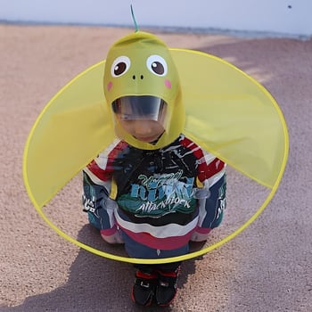 Παιδική ομπρέλα-καπέλο: ελαφριά, διαφανής αναδιπλούμενη κατασκευή, αλουμινένιος σκελετός και ράβδοι, 170T βινύλιο ύφασμα, συσκευασία 31x33x0,8 εκ, ακαθάριστο βάρος 200 g