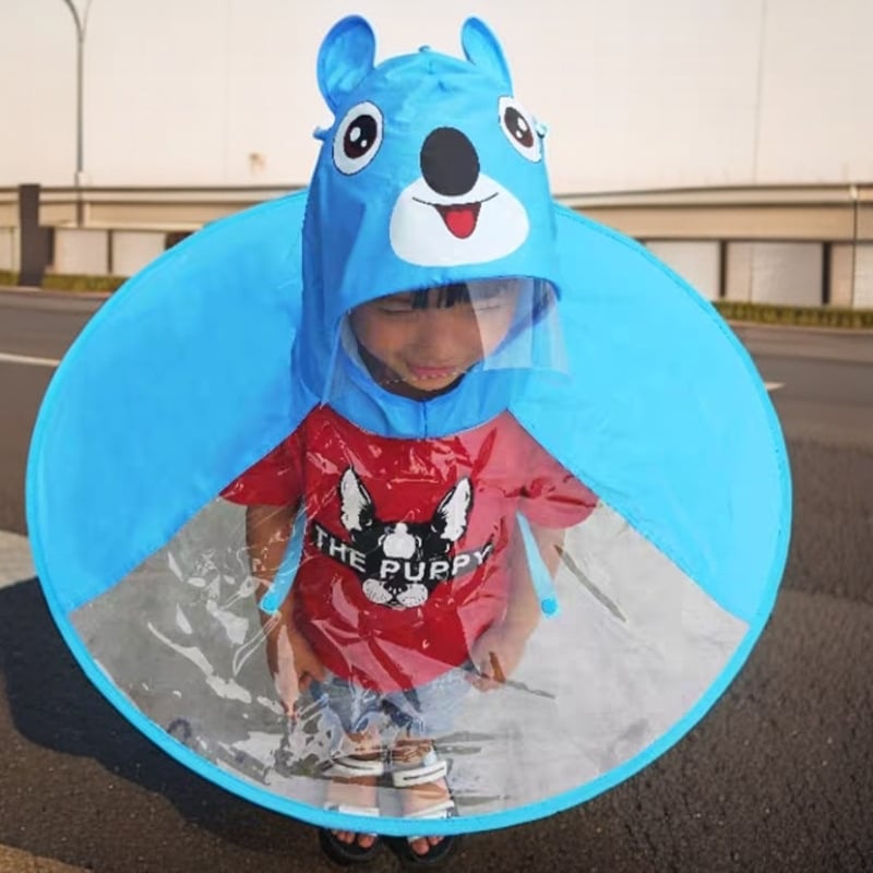 Παιδική ομπρέλα-καπέλο: ελαφριά, διαφανής αναδιπλούμενη κατασκευή, αλουμινένιος σκελετός και ράβδοι, 170T βινύλιο ύφασμα, συσκευασία 31x33x0,8 εκ, ακαθάριστο βάρος 200 g