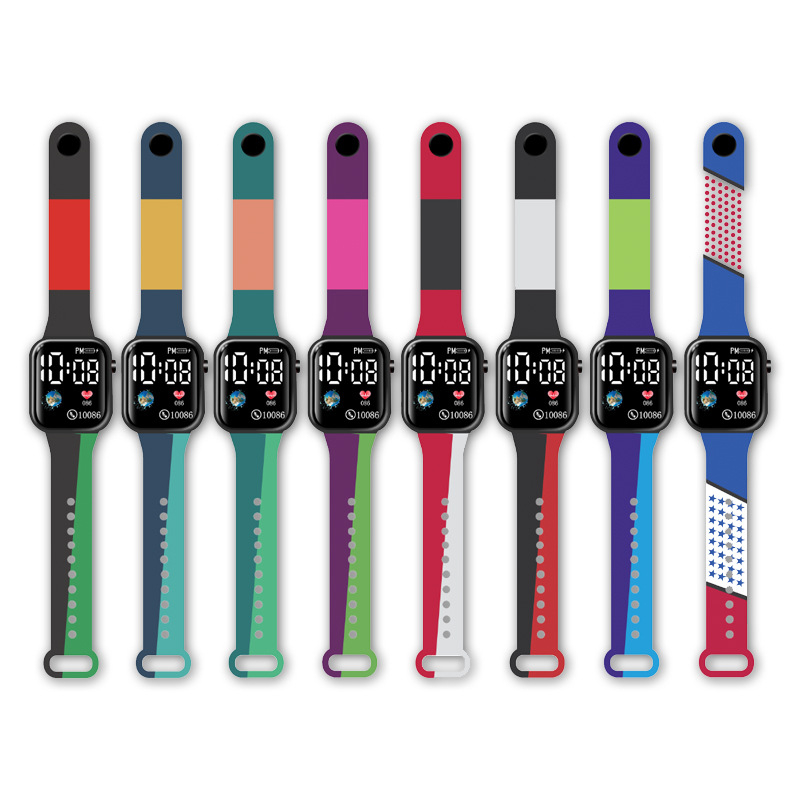 LED digitális óra kültéri sportokra és diákoknak, négyszögletes műanyag tokkal, digitális kijelző, elektronikus mozgás, műanyag szíj