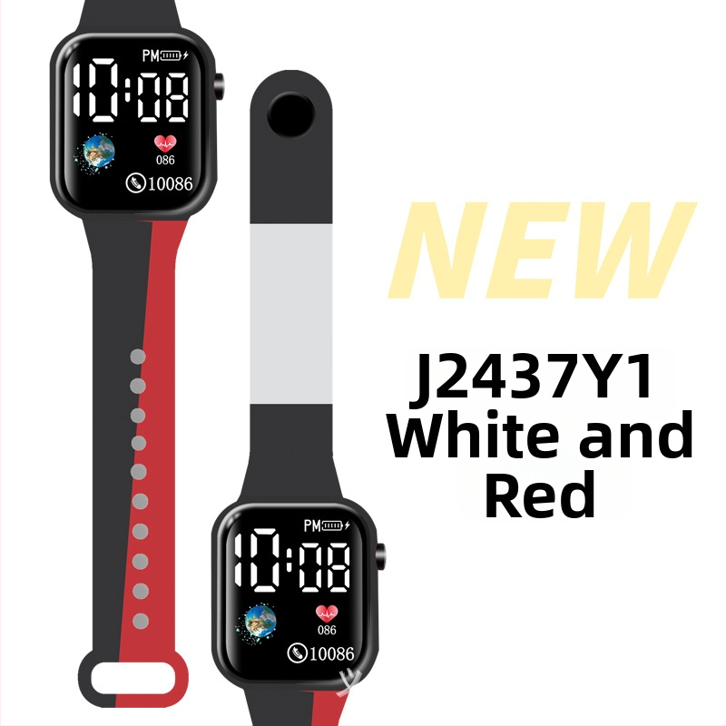 LED digitálne hodinky pre vonkajšie športy a študentov, štvorcový plastový obal, digitálny displej, elektronický pohon, plastový remienok