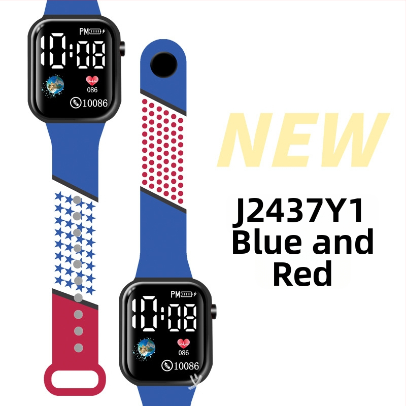 LED digitálne hodinky pre vonkajšie športy a študentov, štvorcový plastový obal, digitálny displej, elektronický pohon, plastový remienok