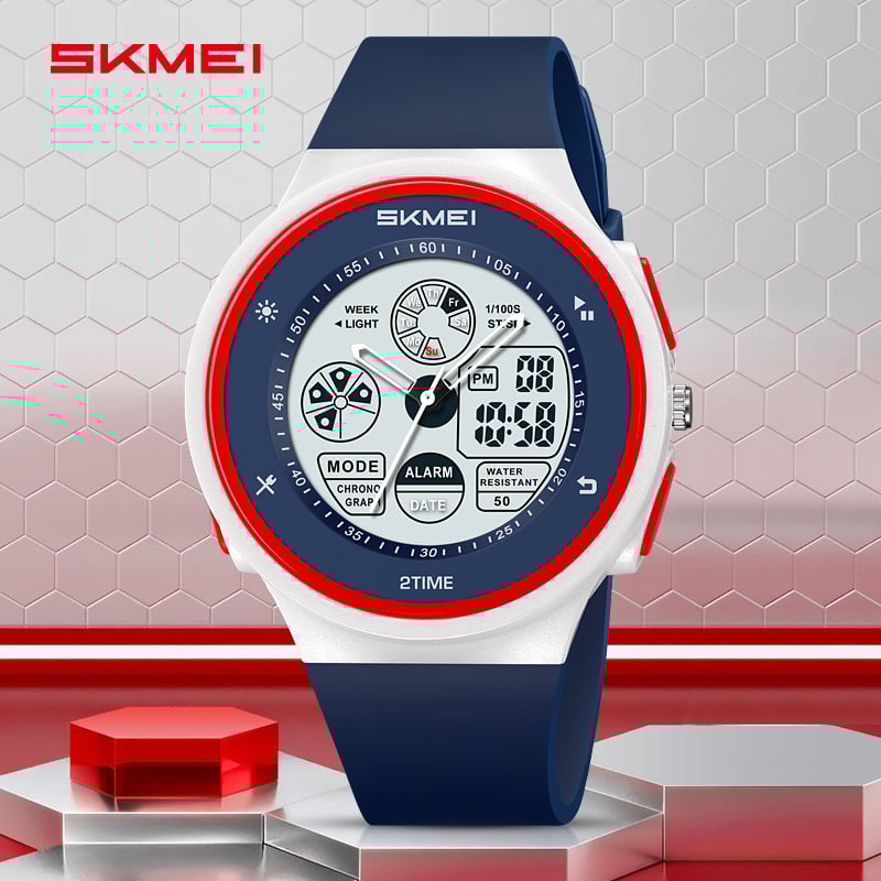 Skmei Többcélú sportos karóra, 50 m vízálló, kettős időmérés (analóg kijelző + digitális kijelző), stopper, dátum, 12/24 órás formátum