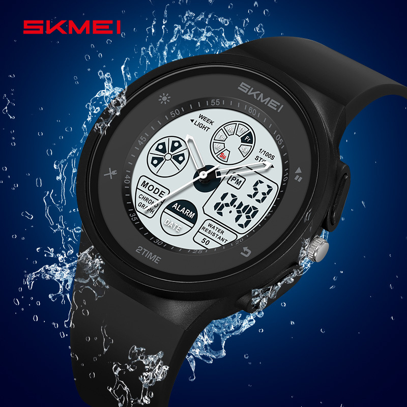 Skmei Többcélú sportos karóra, 50 m vízálló, kettős időmérés (analóg kijelző + digitális kijelző), stopper, dátum, 12/24 órás formátum