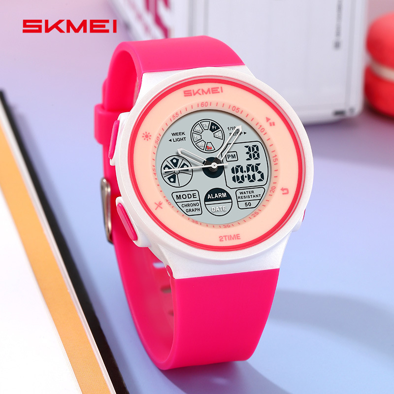 Skmei Többcélú sportos karóra, 50 m vízálló, kettős időmérés (analóg kijelző + digitális kijelző), stopper, dátum, 12/24 órás formátum