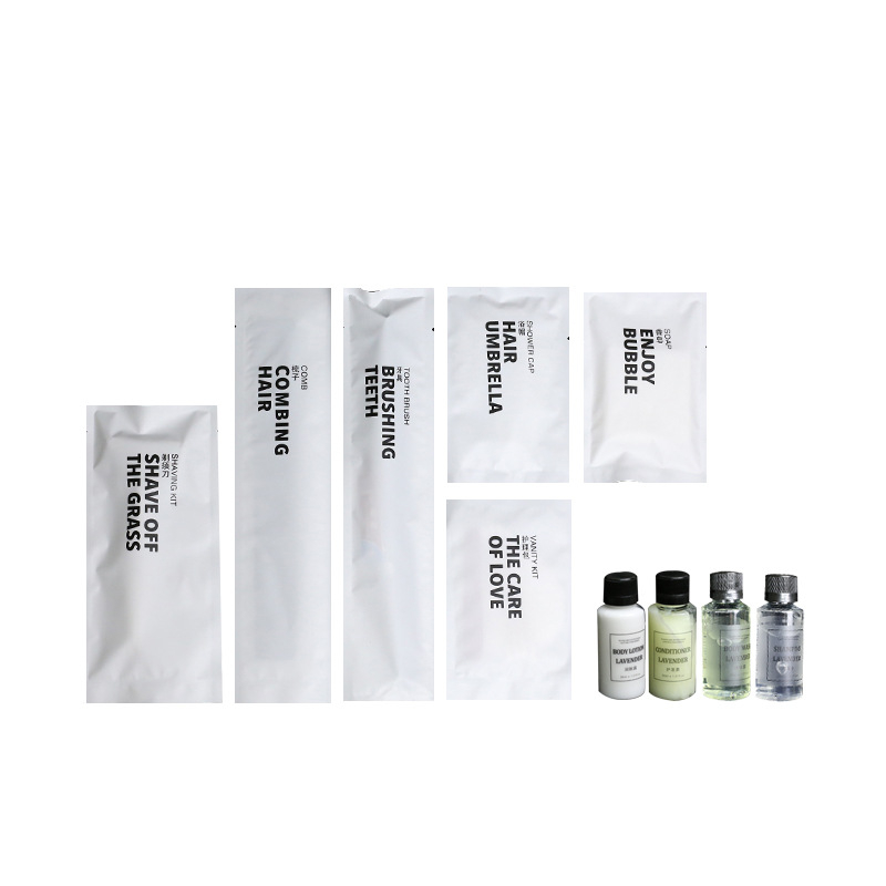 Комплект еднократни хигиенни принадлежности за хотелски стаи, PS пластмаса, биоразградим, печат на лого, персонализация