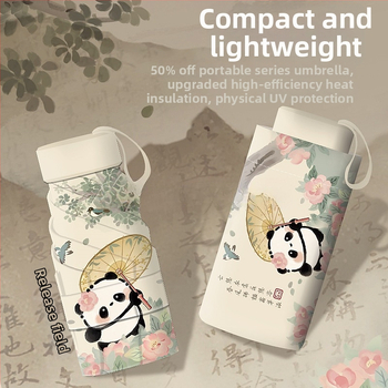 Πτυσσόμενη παιδική ομπρέλα με σχέδιο Panda, χειροκίνητο άνοιγμα/κλείσιμο, σκελετός 12 ραβδων, λαβή αλουμινίου