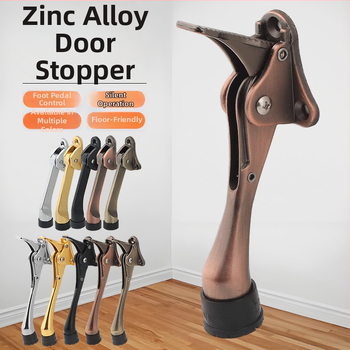 Pozicionér dverí zo zliatiny zinku s ručným pružinovým pedálom, gumový horný obmedzovač, montovaný na dverách, leštený a elektrolyticky potiahnutý povrch