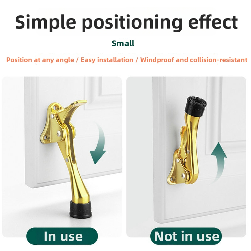 Pozicionér dverí zo zliatiny zinku s ručným pružinovým pedálom, gumový horný obmedzovač, montovaný na dverách, leštený a elektrolyticky potiahnutý povrch