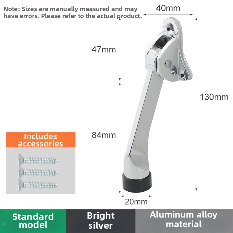 Pozicionér dverí zo zliatiny zinku s ručným pružinovým pedálom, gumový horný obmedzovač, montovaný na dverách, leštený a elektrolyticky potiahnutý povrch