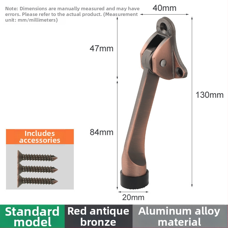 Pozicionér dverí zo zliatiny zinku s ručným pružinovým pedálom, gumový horný obmedzovač, montovaný na dverách, leštený a elektrolyticky potiahnutý povrch