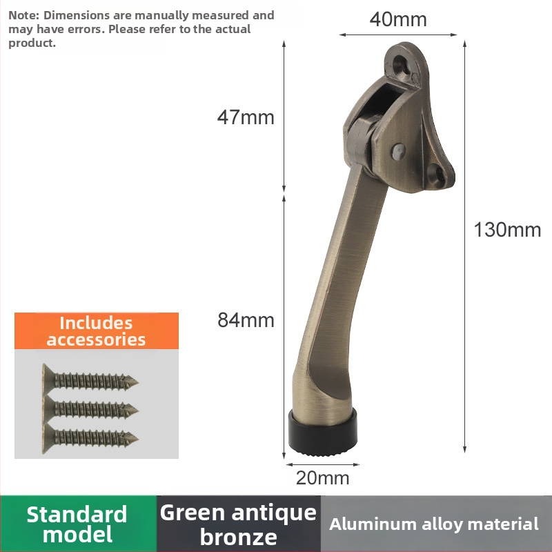 Pozicionér dverí zo zliatiny zinku s ručným pružinovým pedálom, gumový horný obmedzovač, montovaný na dverách, leštený a elektrolyticky potiahnutý povrch