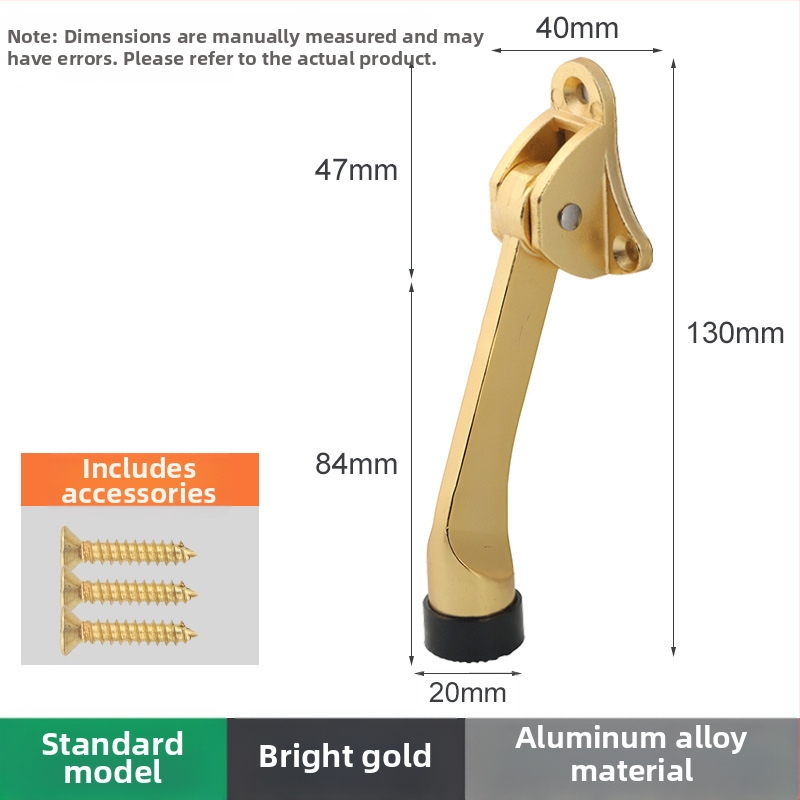 Pozicionér dverí zo zliatiny zinku s ručným pružinovým pedálom, gumový horný obmedzovač, montovaný na dverách, leštený a elektrolyticky potiahnutý povrch