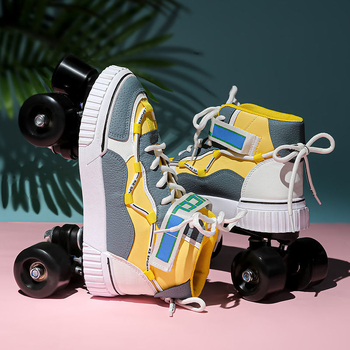 Korčule s dvojradovými kolieskami, vrchná časť bavlna, podrážka z iného materiálu