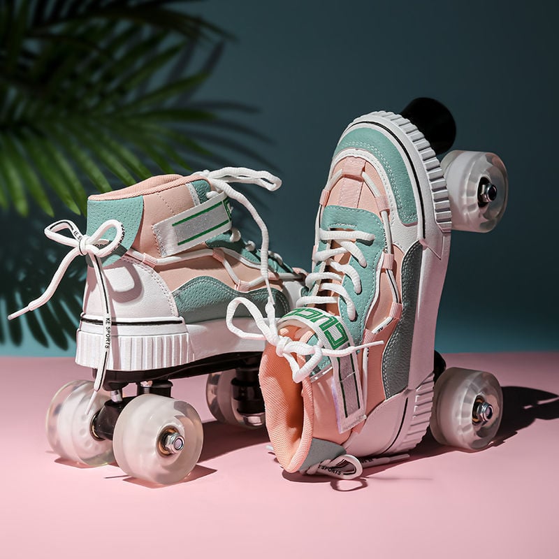 Korčule s dvojradovými kolieskami, vrchná časť bavlna, podrážka z iného materiálu