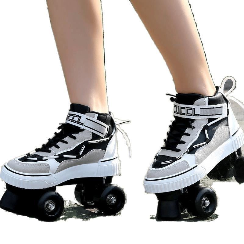 Korčule s dvojradovými kolieskami, vrchná časť bavlna, podrážka z iného materiálu