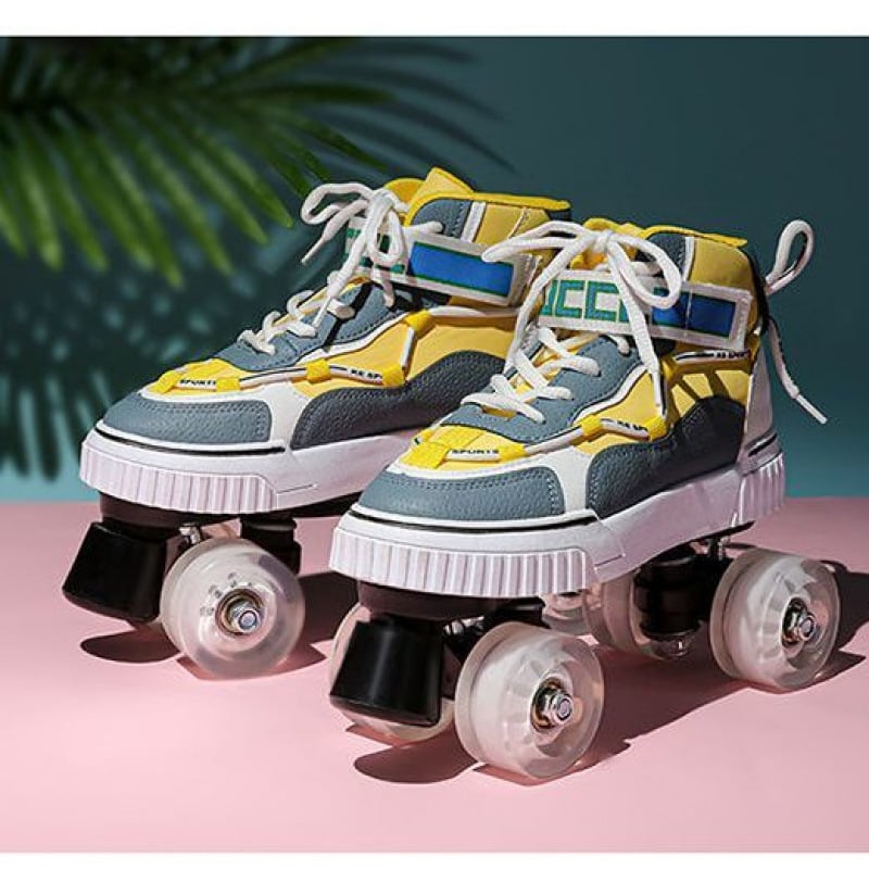 Korčule s dvojradovými kolieskami, vrchná časť bavlna, podrážka z iného materiálu