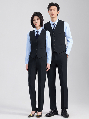 Унисекс комплект жилет и костюм, бизнес формален стил, еднообортен с два копчета, свободен силует, полиестер 70,4%
