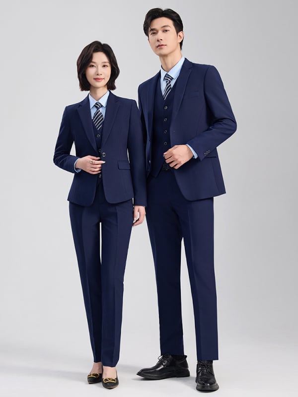 Унисекс комплект жилет и костюм, бизнес формален стил, еднообортен с два копчета, свободен силует, полиестер 70,4%