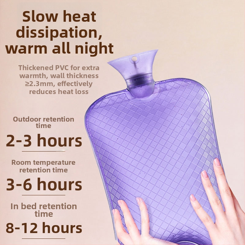 Fľaša na horúcu vodu naplnená vodou, veľká kapacita na zohrievanie postele a nôh, ohrev injekciou vody, značka Little Black Horse, materiál PVC s vysokou hustotou, hmotnosť 350 g