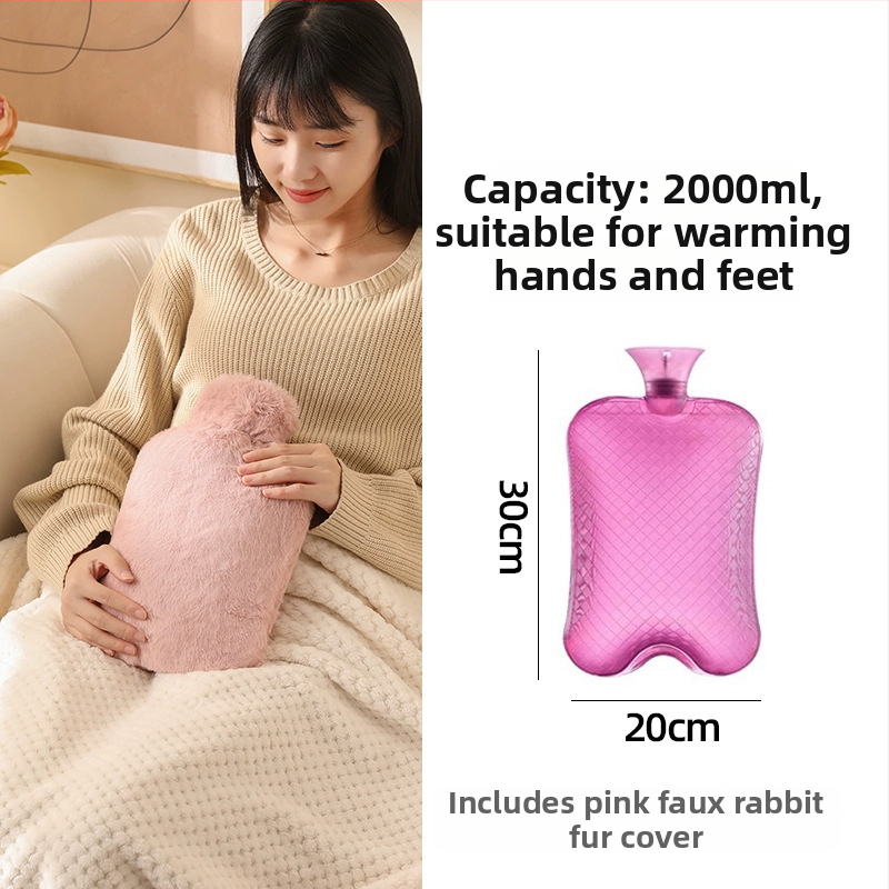 Fľaša na horúcu vodu naplnená vodou, veľká kapacita na zohrievanie postele a nôh, ohrev injekciou vody, značka Little Black Horse, materiál PVC s vysokou hustotou, hmotnosť 350 g