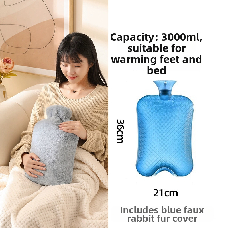 Fľaša na horúcu vodu naplnená vodou, veľká kapacita na zohrievanie postele a nôh, ohrev injekciou vody, značka Little Black Horse, materiál PVC s vysokou hustotou, hmotnosť 350 g