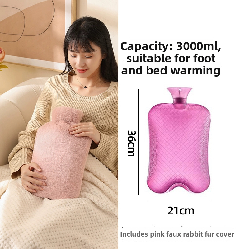 Fľaša na horúcu vodu naplnená vodou, veľká kapacita na zohrievanie postele a nôh, ohrev injekciou vody, značka Little Black Horse, materiál PVC s vysokou hustotou, hmotnosť 350 g